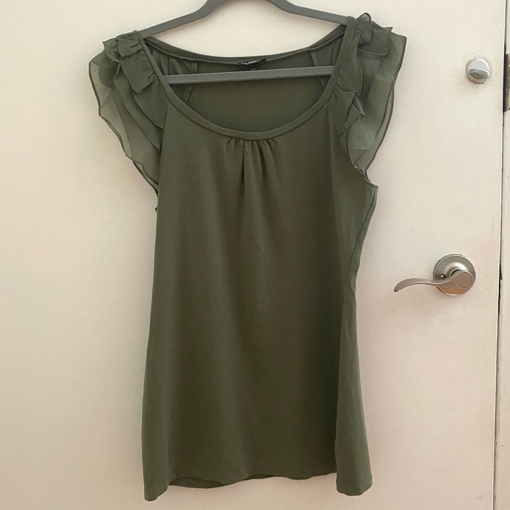 Express Olive Green Ruffle Top
